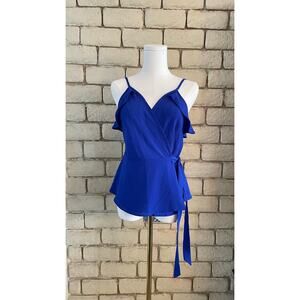 Monteau Royal Blue Ruffle Wrap Blouse - Size Medium